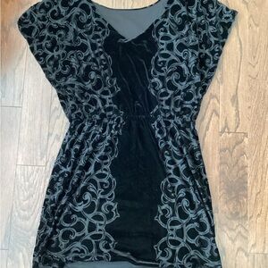 Elegant Black Velvet Dress with Intricate Patterns